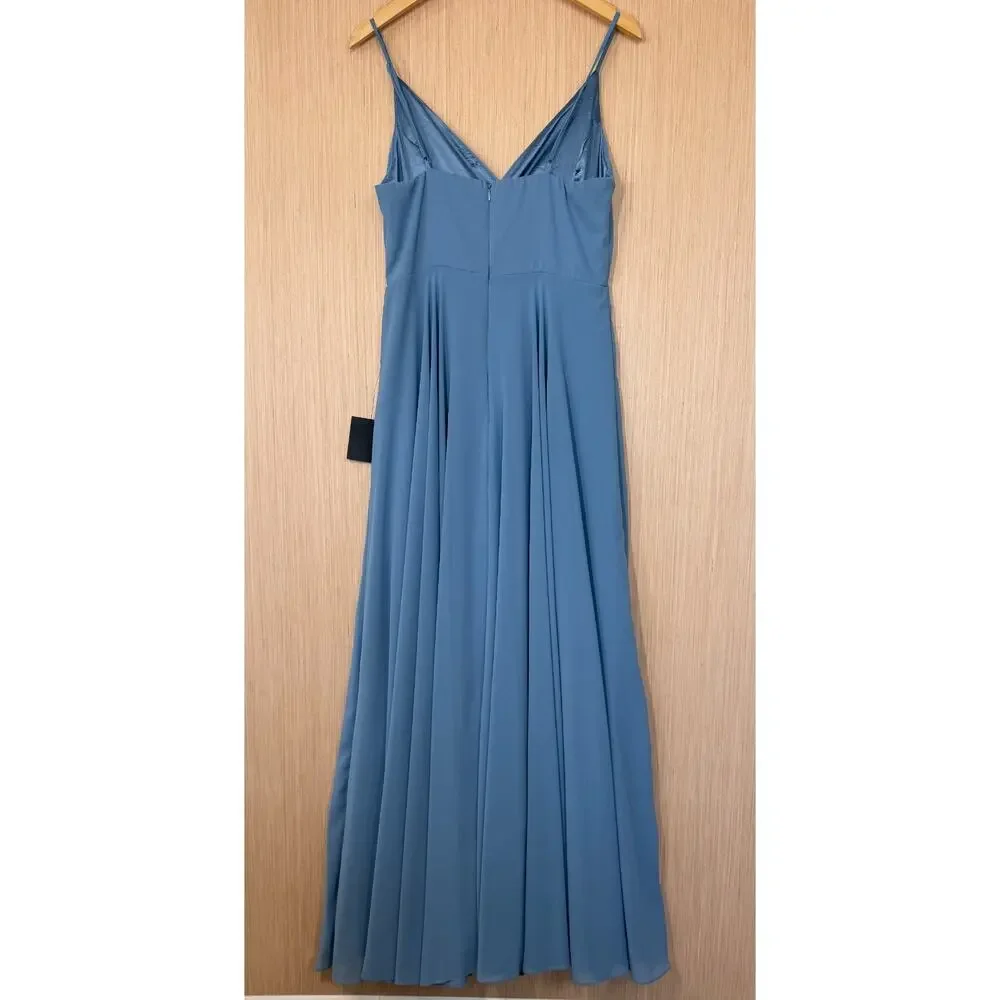 NEW Lulus All About Love Chiffon Maxi Dress Womens Size Large Pleated Slate Blue - Picture 4 of 12